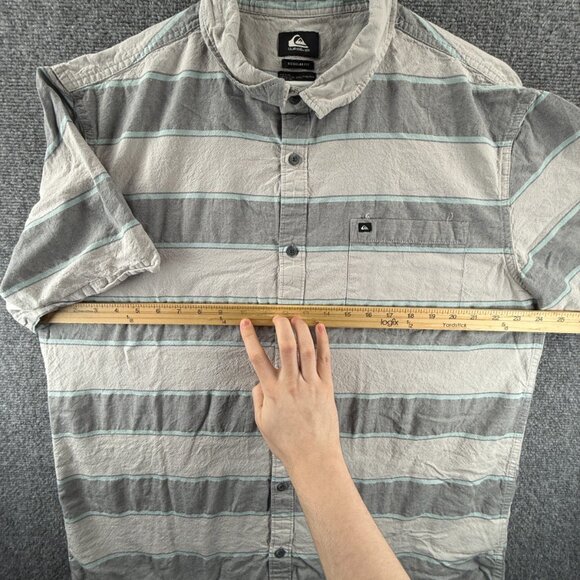 Quiksilver Gray White 2XL Striped Cotton Polyester Short Sleeve Men Surf Pocket - Picture 5 of 11